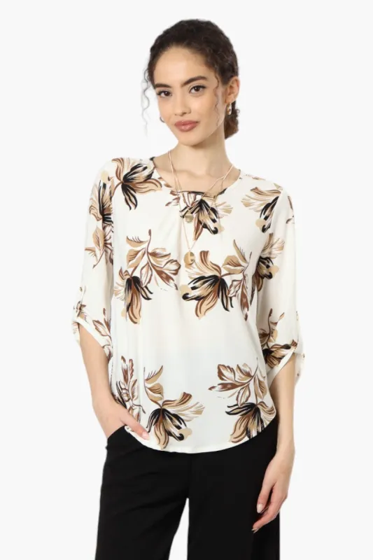 Beechers Brook Floral Roll Up Sleeve Necklace Blouse - Cream sold by Fairweather