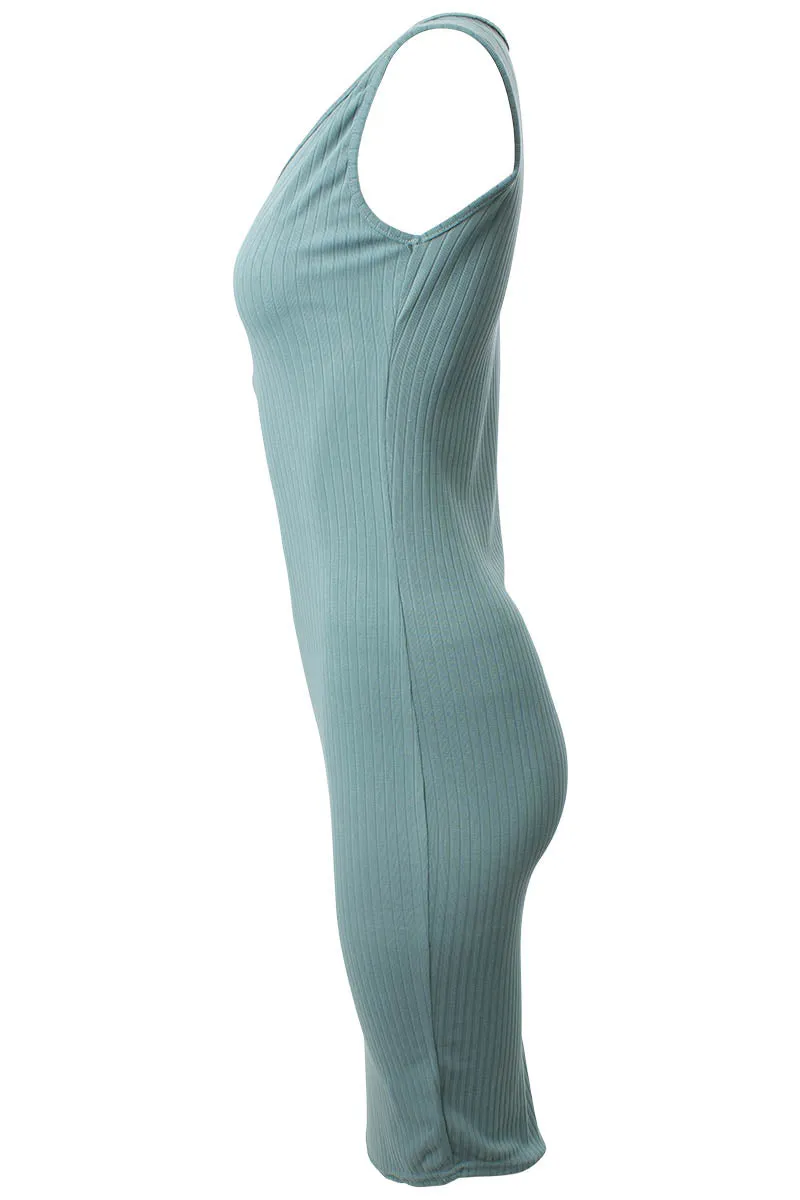 Ribbed Sleeveless Front Zip Midi Dress - Teal sold by Fairweather product image thumbnail 2