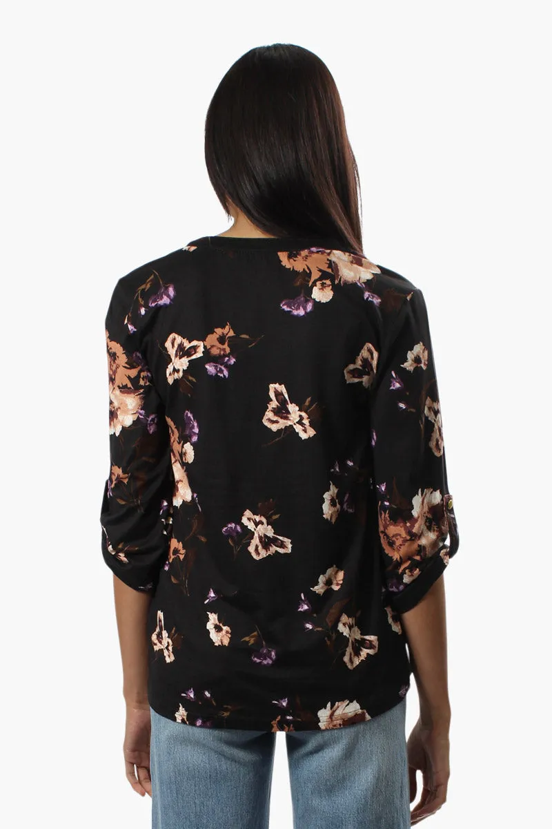 Majora Floral Roll Up Sleeve Blouse - Black sold by Fairweather product image thumbnail 4