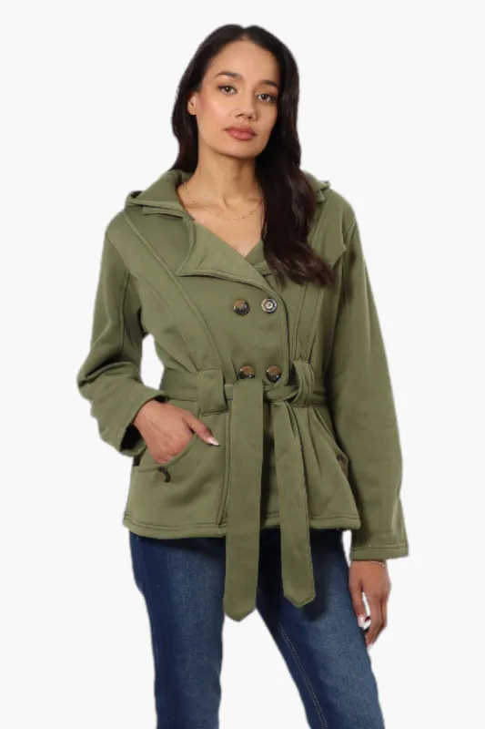 Fahrenheit Belted Double Breasted Hooded Lightweight Jacket - Olive sold by Fairweather