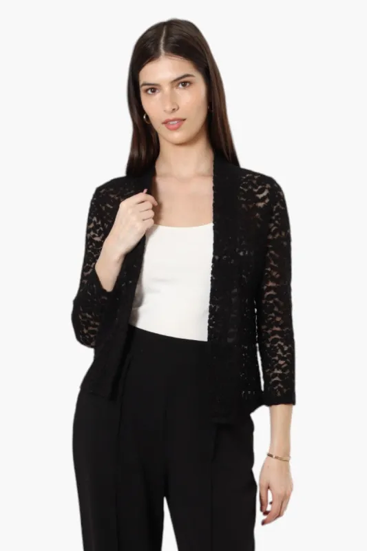 Limite 3/4 Sleeve Lace Wrap Cardigan - Black sold by Fairweather