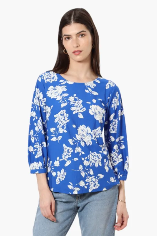 Beechers Brook Floral Elbow Sleeve Blouse - Blue sold by Fairweather