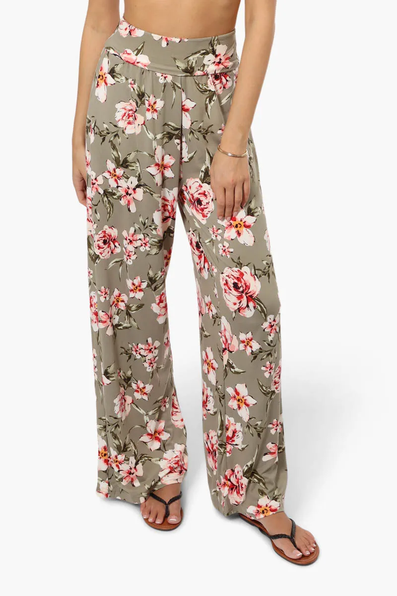Urbanology Floral Foldover Waist Pants - Olive sold by Fairweather
