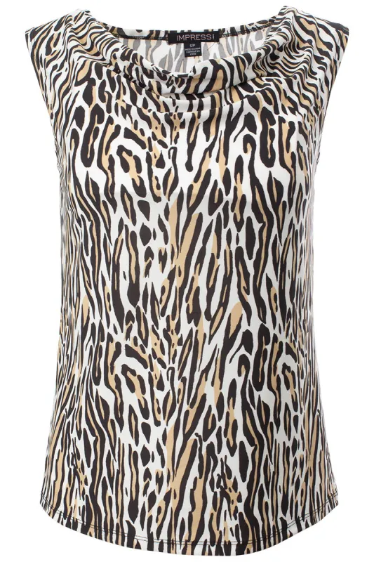 Leopard Print Cowl Neck Tank Top - Cream sold by Fairweather
