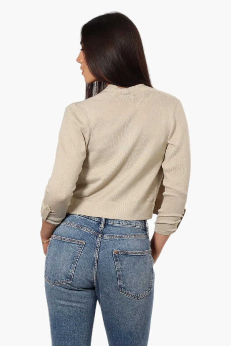 Impress Roll Up Sleeve Open Shrug Cardigan - Beige sold by Fairweather product image thumbnail 4