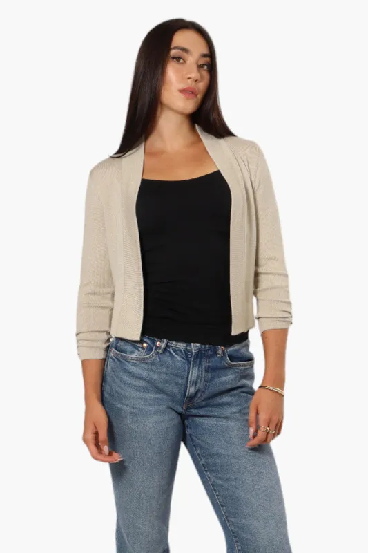 Impress Roll Up Sleeve Open Shrug Cardigan - Beige sold by Fairweather