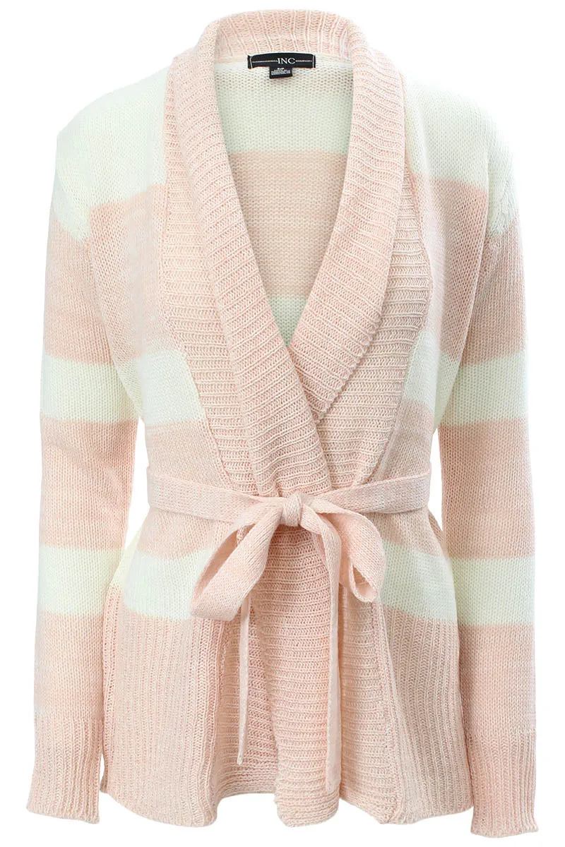 International INC Company Striped Belted Cardigan - Pink sold by Fairweather