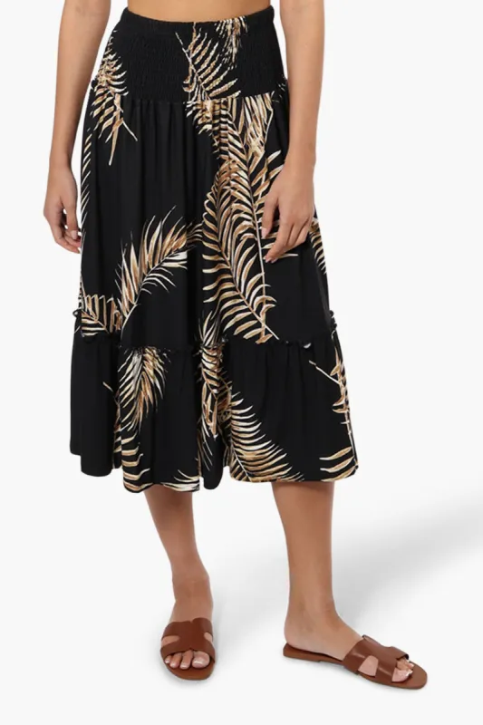 Beechers Brook Patterned Smock Waist Midi Skirt - Black sold by Fairweather
