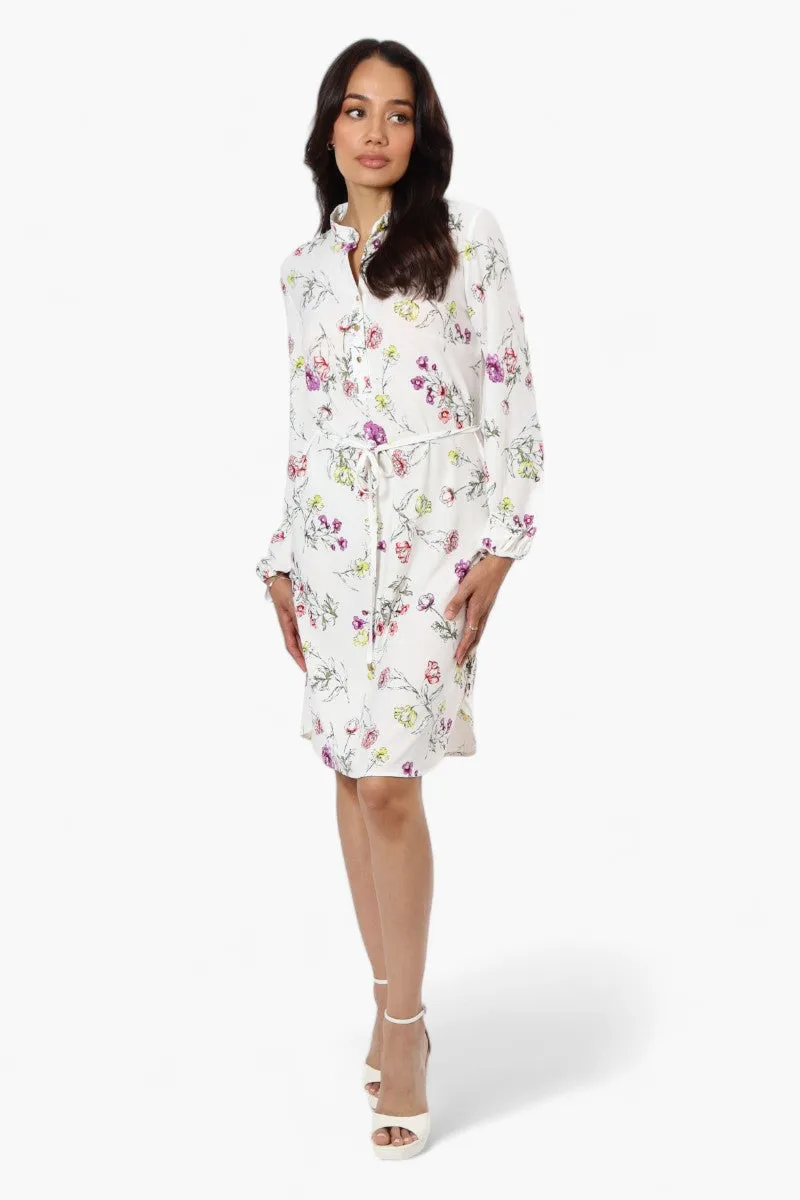 Beechers Brook Floral Long Sleeve Henley Day Dress - White sold by Fairweather