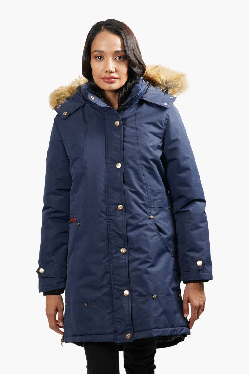 Canada Weather Gear Vegan Fur Hood Parka Jacket - Navy sold by Fairweather