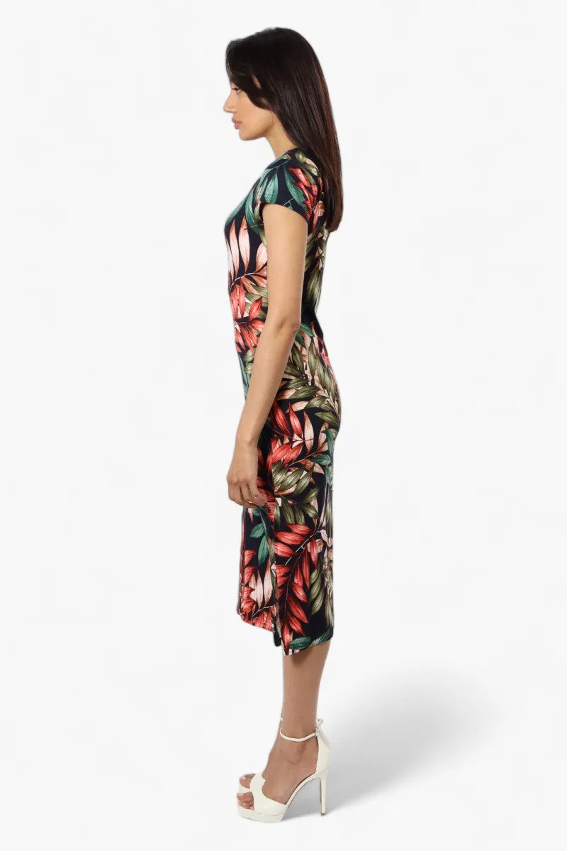International INC Company Leaf Pattern Cap Sleeve Midi Dress - Navy sold by Fairweather product image thumbnail 3