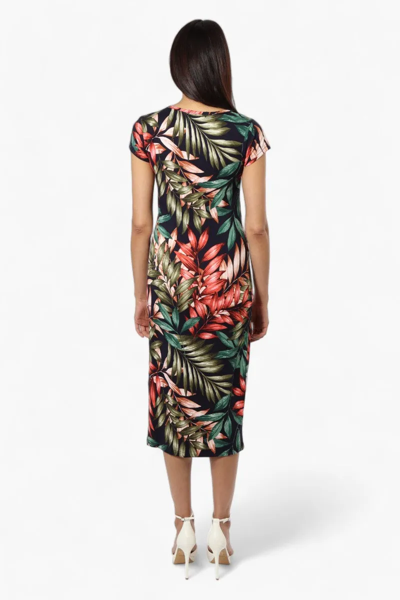 International INC Company Leaf Pattern Cap Sleeve Midi Dress - Navy sold by Fairweather product image thumbnail 4