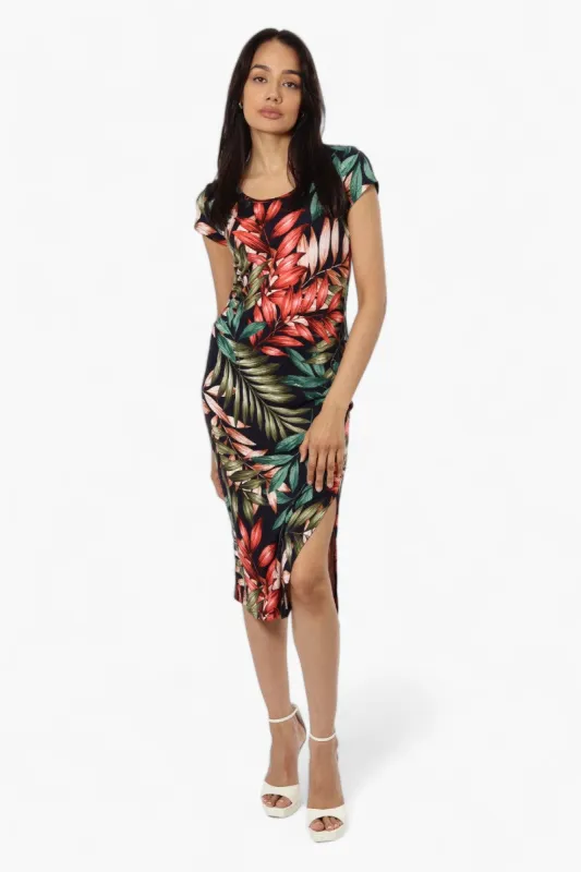 International INC Company Leaf Pattern Cap Sleeve Midi Dress - Navy sold by Fairweather