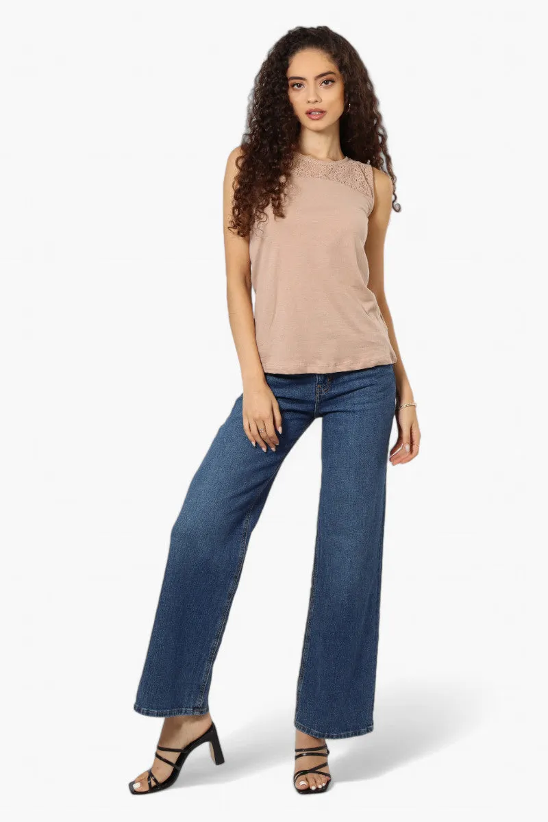 Majora Solid Lace Shoulder Tank Top - Beige sold by Fairweather product image thumbnail 2