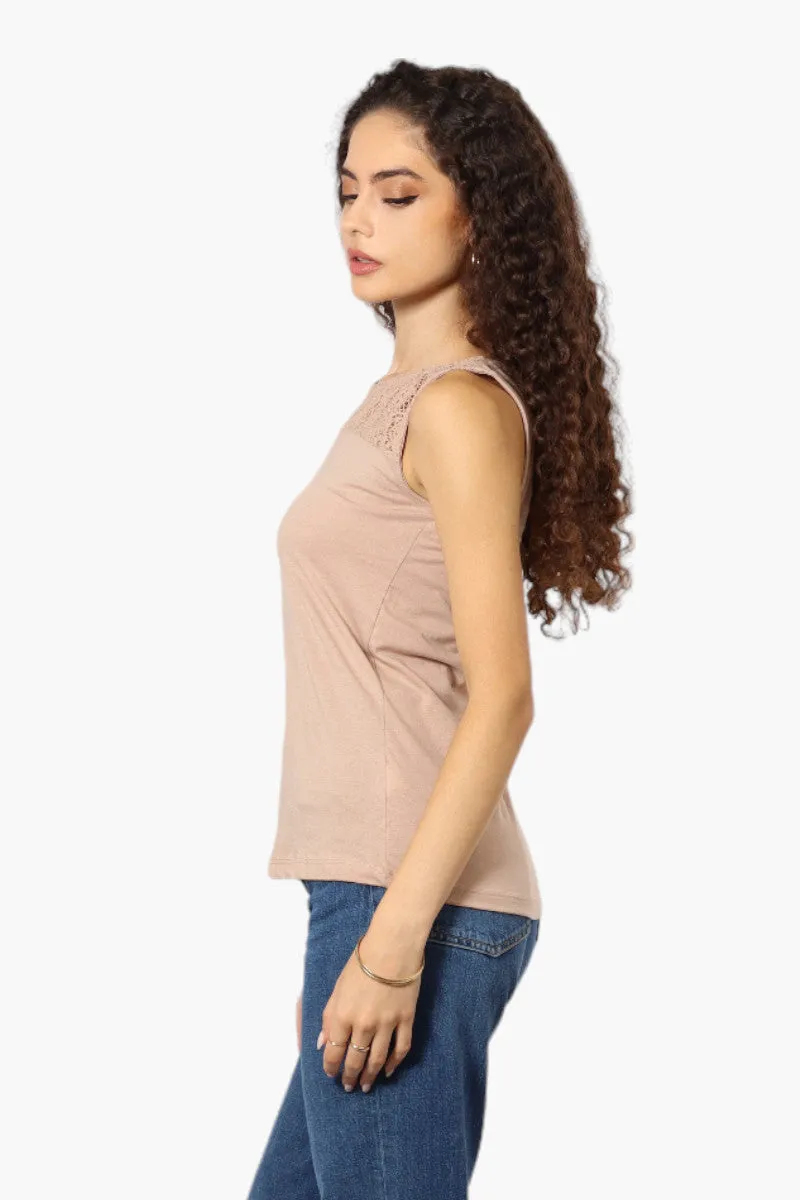 Majora Solid Lace Shoulder Tank Top - Beige sold by Fairweather product image thumbnail 3