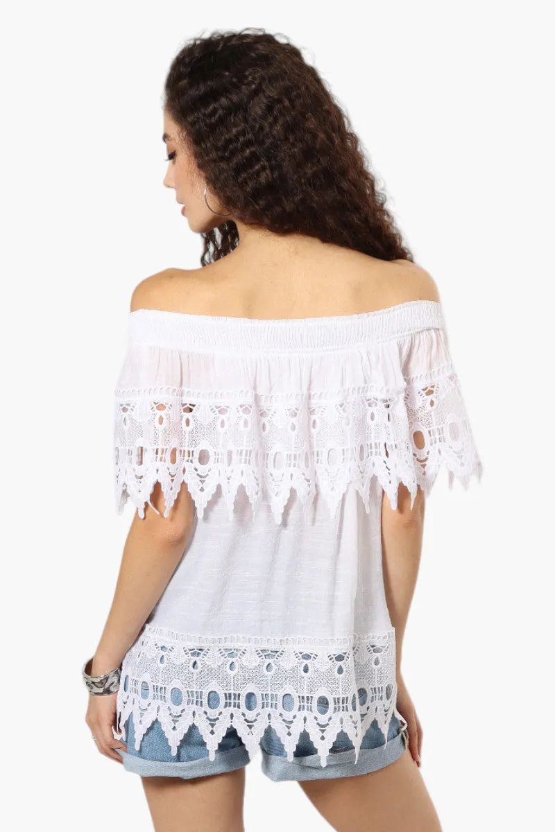 International INC Company Off Shoulder Crochet Detail Blouse - White sold by Fairweather product image thumbnail 4