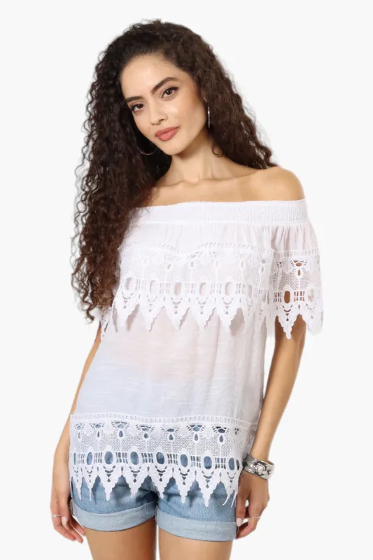 International INC Company Off Shoulder Crochet Detail Blouse - White sold by Fairweather