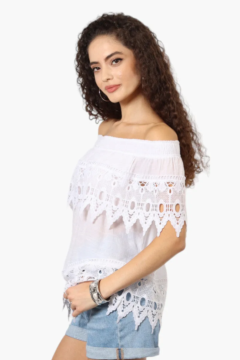International INC Company Off Shoulder Crochet Detail Blouse - White sold by Fairweather product image thumbnail 3