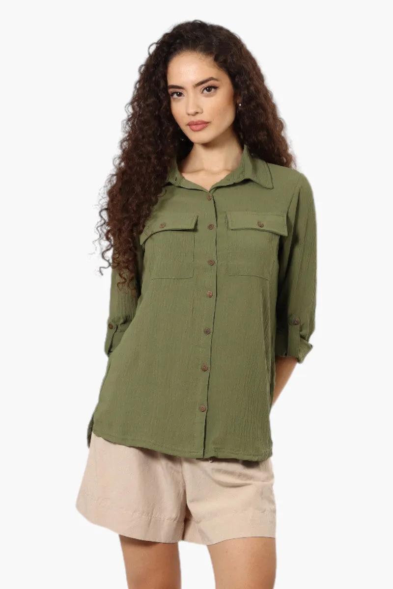 Urbanology Roll Up Sleeve Button Down Shirt - Olive sold by Fairweather