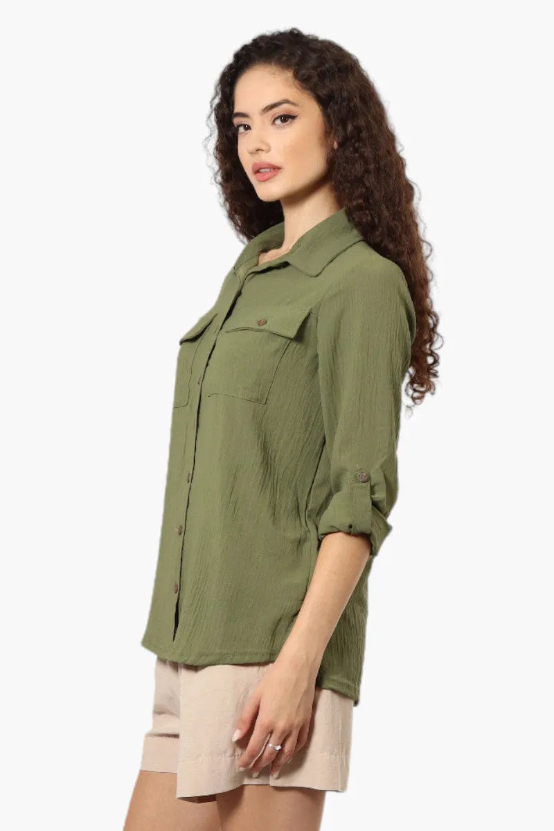 Urbanology Roll Up Sleeve Button Down Shirt - Olive sold by Fairweather product image thumbnail 3