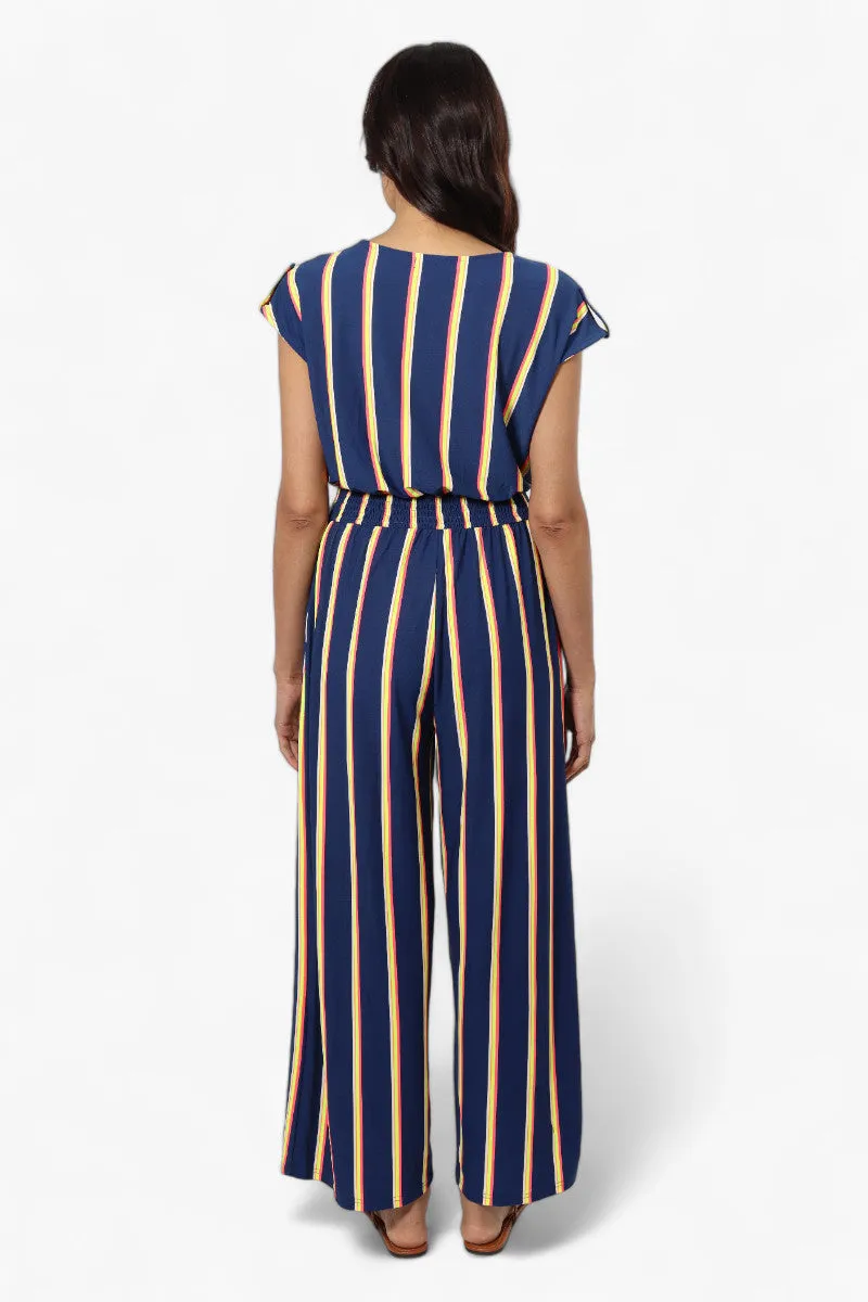 Majora Striped Front Zip Cinched Waist Jumpsuit - Navy sold by Fairweather product image thumbnail 4