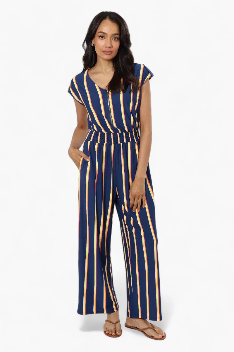 Majora Striped Front Zip Cinched Waist Jumpsuit - Navy sold by Fairweather