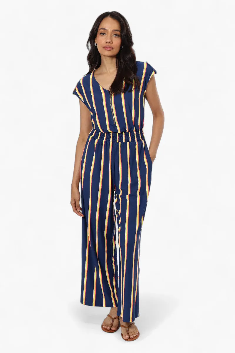 Majora Striped Front Zip Cinched Waist Jumpsuit - Navy sold by Fairweather product image thumbnail 2