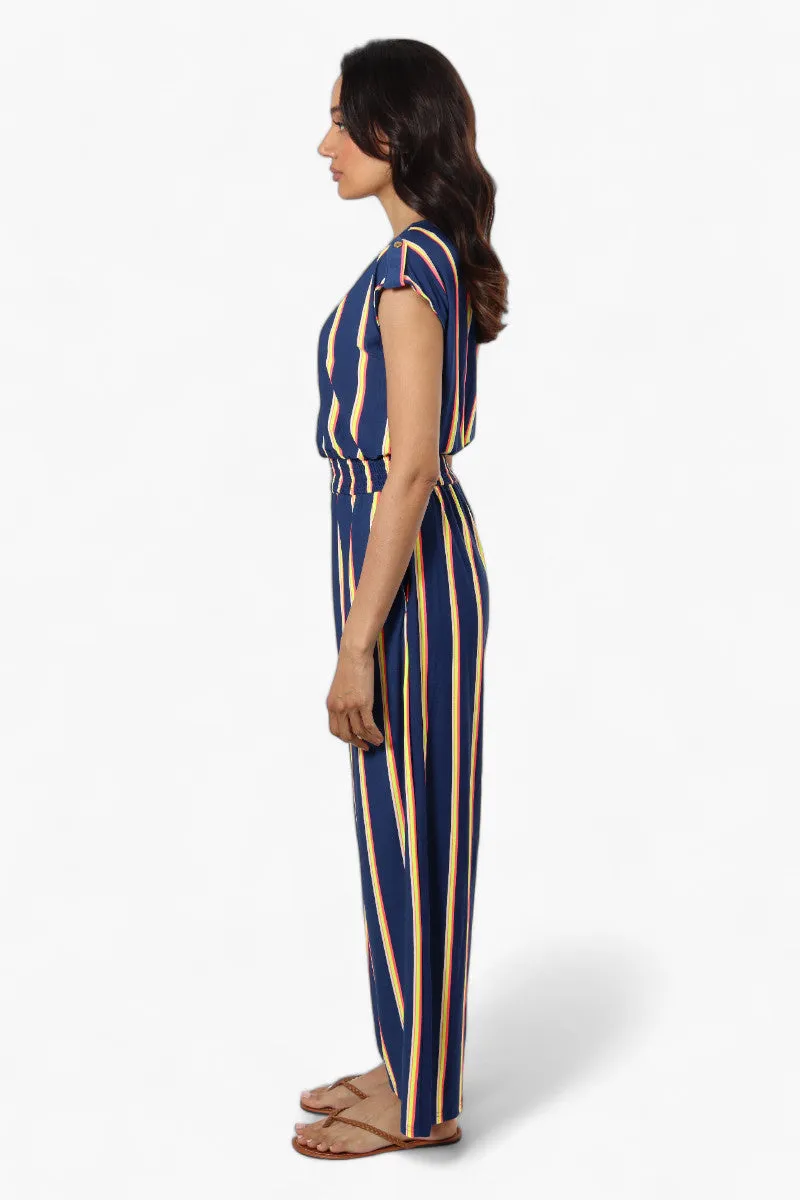 Majora Striped Front Zip Cinched Waist Jumpsuit - Navy sold by Fairweather product image thumbnail 3