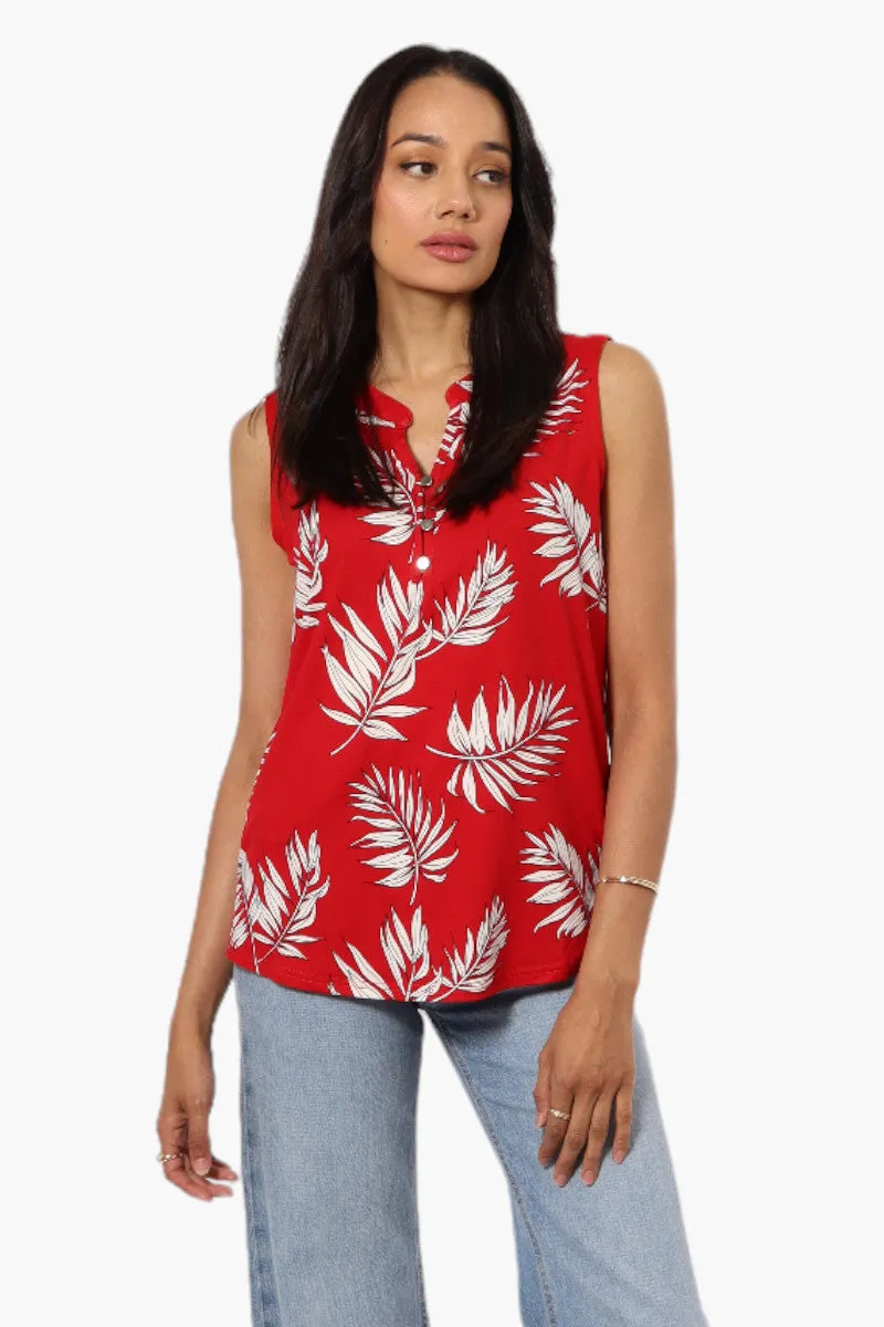 International INC Company Leaf Pattern Henley Tank Top - Red sold by Fairweather