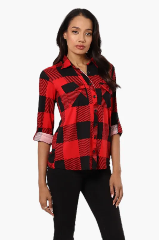 Urbanology Plaid Roll Up Sleeve Button Up Shirt - Red sold by Fairweather