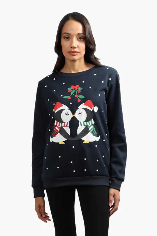 Ugly Christmas Sweater Penguin Print Christmas Sweater - Navy sold by Fairweather