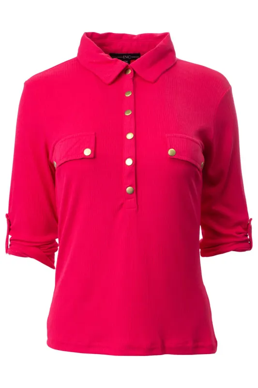 Solid Ribbed Placket Shirt - Pink sold by Fairweather