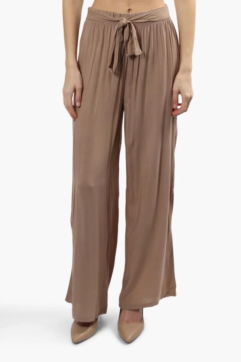 Solid Wide Leg Belted Palazzo Pants - Camel sold by Fairweather