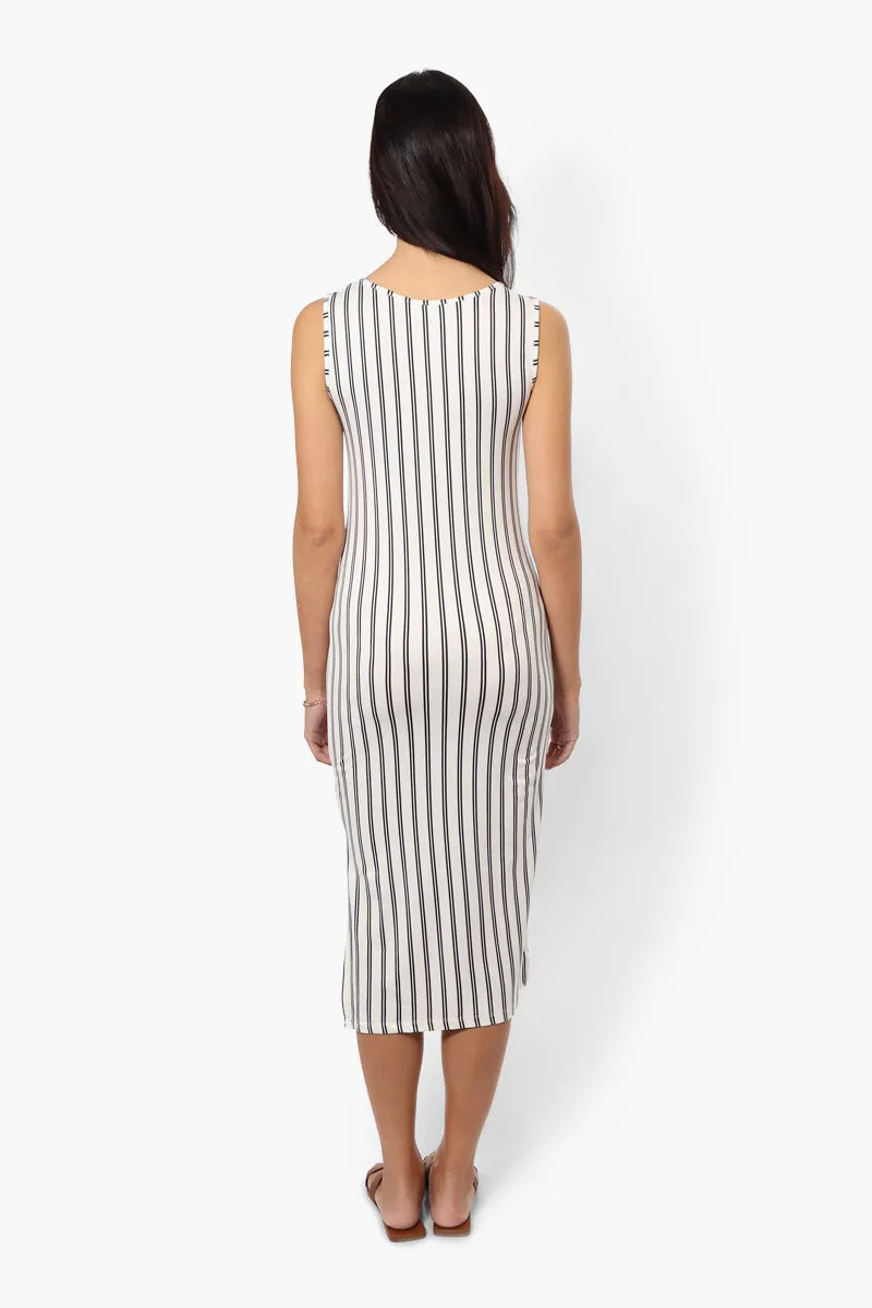 Majora Striped Henley Midi Dress - White sold by Fairweather product image thumbnail 4