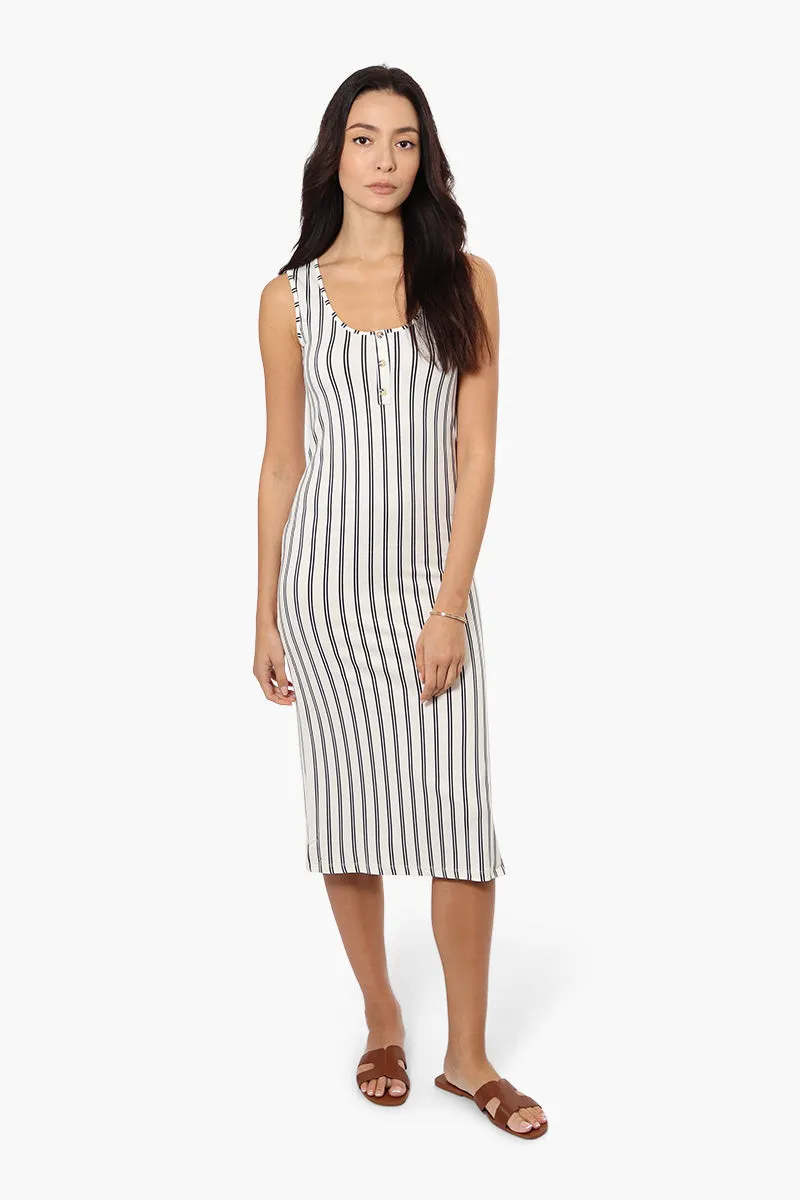 Majora Striped Henley Midi Dress - White sold by Fairweather