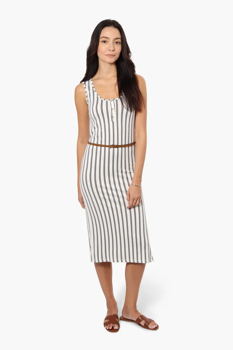 Majora Striped Henley Midi Dress - White sold by Fairweather product image thumbnail 2