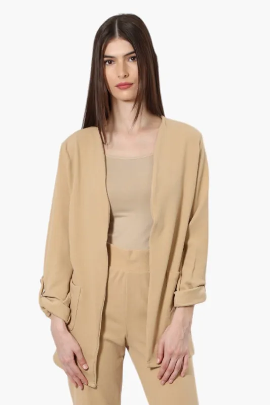 Limite Roll Up Sleeve Open Blazer - Beige sold by Fairweather