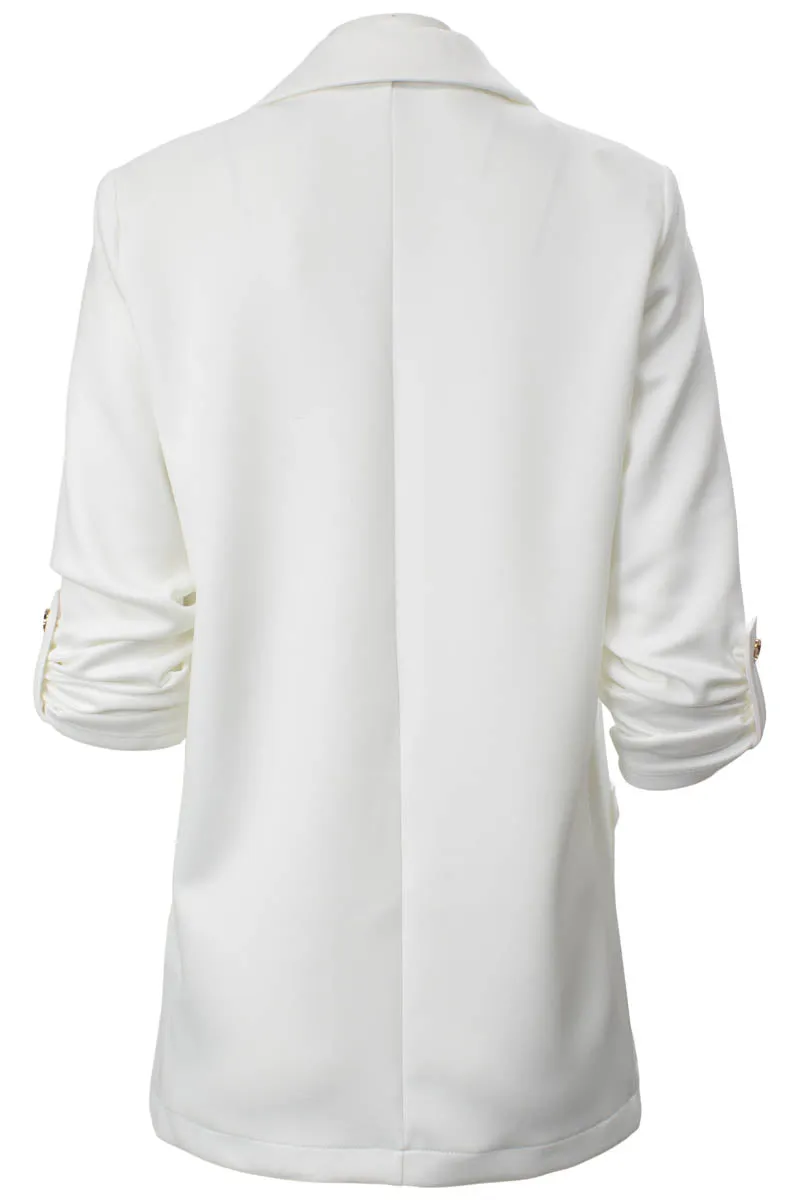Solid Roll Up Sleeve Open Front Blazer - White sold by Fairweather product image thumbnail 3