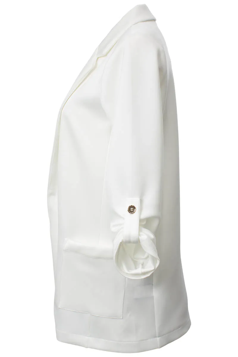 Solid Roll Up Sleeve Open Front Blazer - White sold by Fairweather product image thumbnail 2