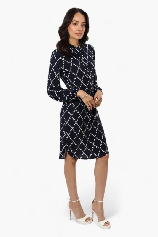Beechers Brook Floral Long Sleeve Henley Day Dress - Navy sold by Fairweather