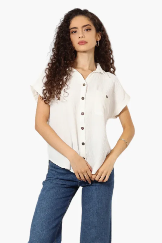 Urbanology Button Up Cap Sleeve Blouse - White sold by Fairweather