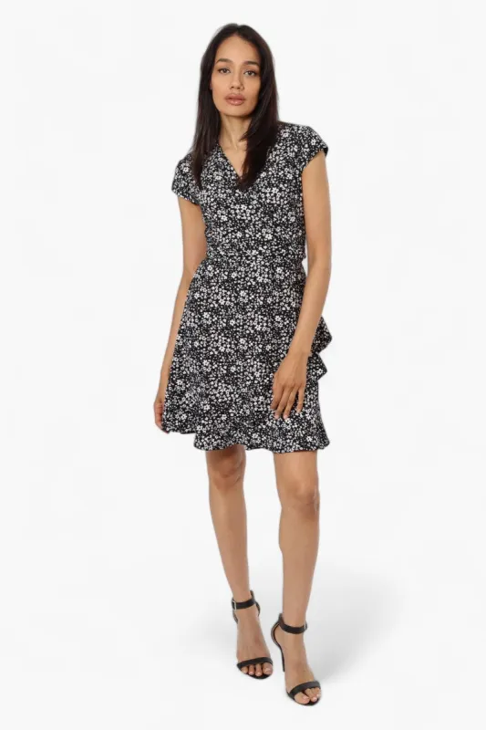 Beechers Brook Belted Floral Crossover Day Dress - Black sold by Fairweather