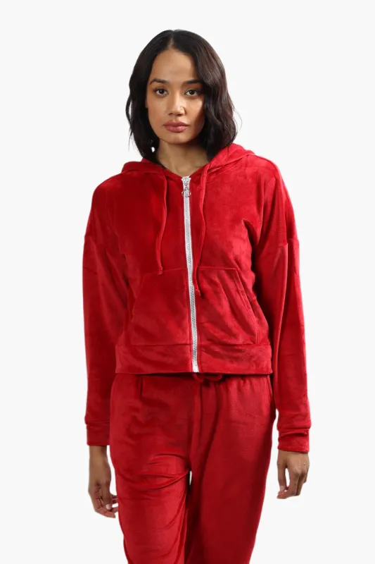 Mikk Velour Front Zip Hoodie - Red sold by Fairweather