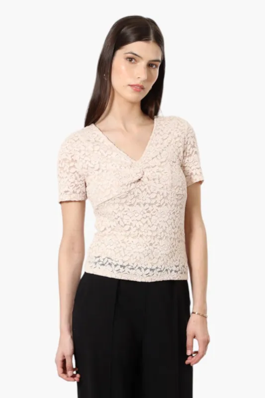 Limite Lace V-Neck Short Sleeve Shirt - Blush sold by Fairweather