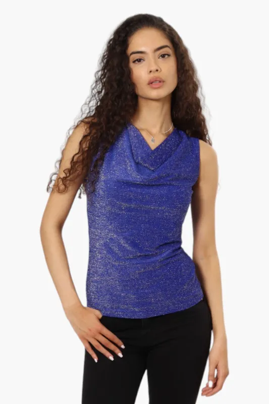 Limite Lurex Cowl Neck Tank Top - Blue sold by Fairweather