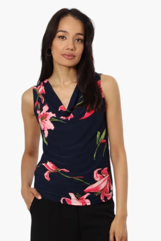 Impress Floral Cowl Neck Tank Top - Navy sold by Fairweather