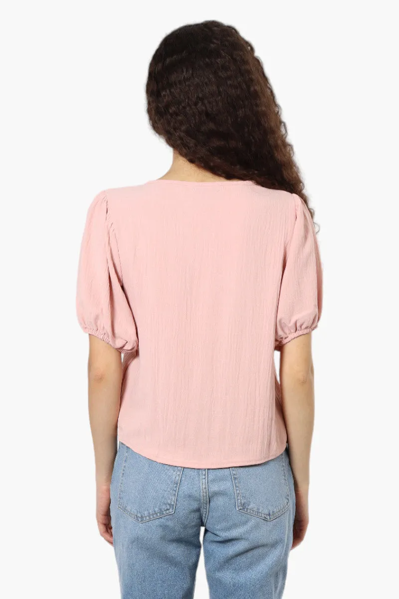 Magazine V-Neck Bell Sleeve Blouse - Pink sold by Fairweather product image thumbnail 4