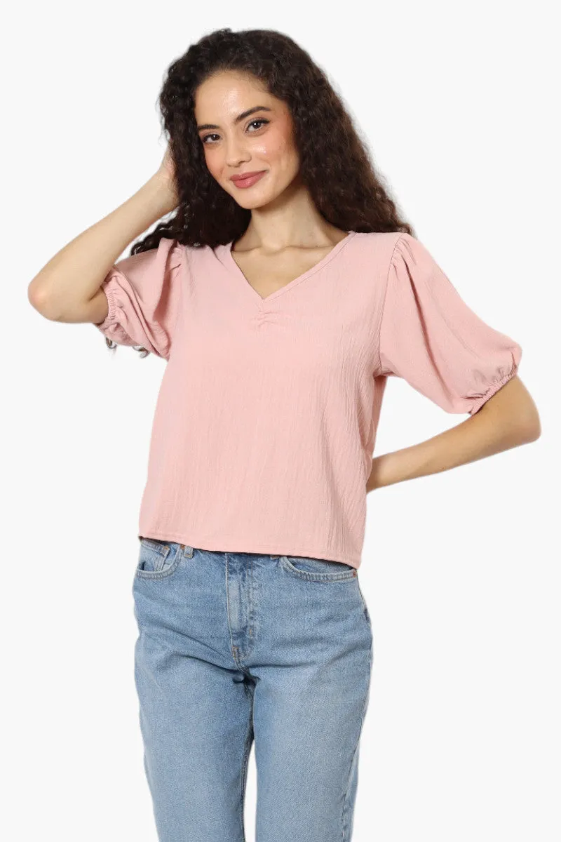 Magazine V-Neck Bell Sleeve Blouse - Pink sold by Fairweather