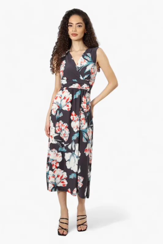 Beechers Brook Floral Sleeveless Crossover Maxi Dress - Grey sold by Fairweather