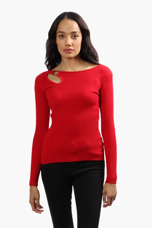 Limite Ribbed Keyhole Shoulder Pullover Sweater - Red sold by Fairweather